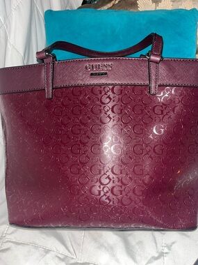 GUESS Plum Logo Tote with Silver Hardware